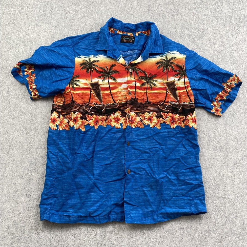Hawaiian Reserve Collection Shirt NO TAG Mens Medium-Large Blue *MEASUREMENTS*